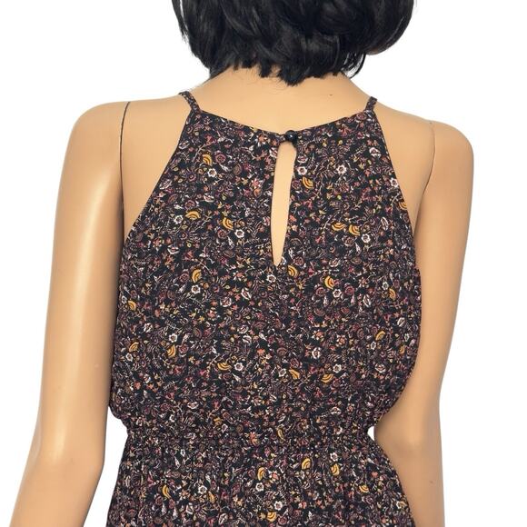 Boho Hi Low Halter Dress XS Brown Floral Dark Prairie Earthy Whimsigoth Hippie - Picture 10 of 16
